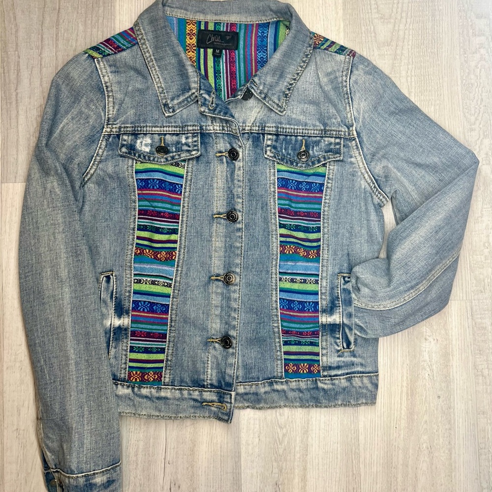 Chloe / Free People Denim Jacket with Multicolor Stripes